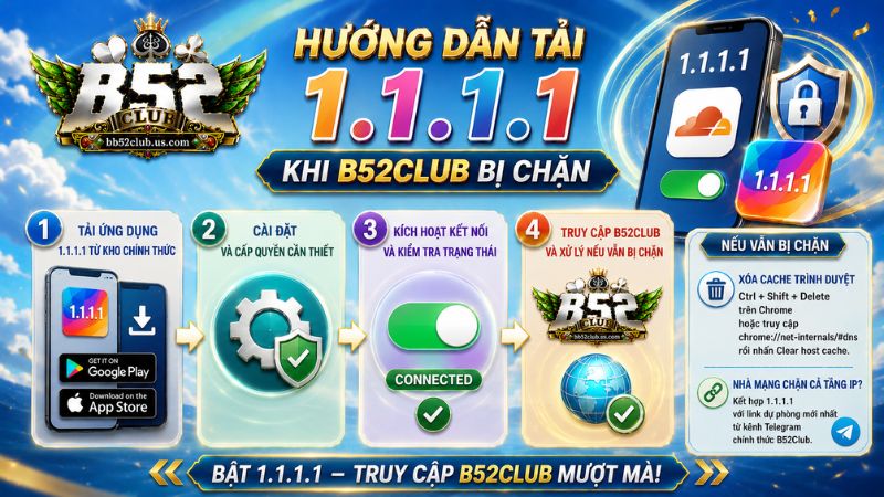 Hướng dẫn tải 1.1.1.1 khi B52Club bị chặn
